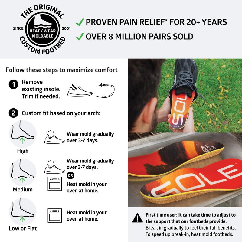 SOLE Performance Medium Wide Insoles - Custom Moldable Orthotic Support for Any Arch Type, Plantar Fasciitis Relief - Mens Size 12/Womens Size 14, 1 Pair - Image 5